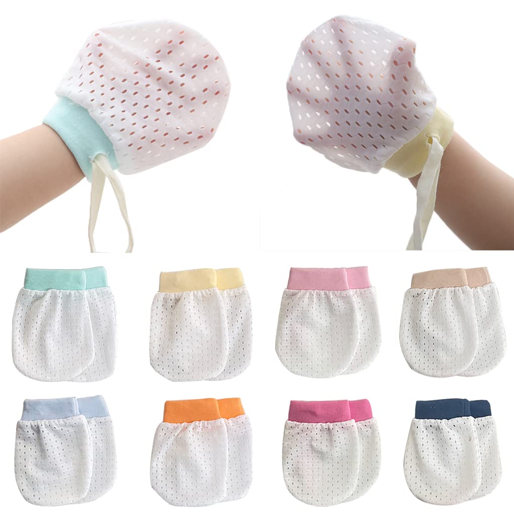 251226182932109_1 Adeimoo Baby Boy Girl No Scratch Silk Cotton Mittens Mesh Breathable Drawstring Gloves for Newborn Toddler Infants 8 Pack (Eyelet Mitten) - Image 1
